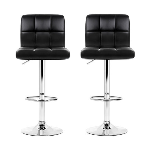 Artiss 2x Bar Stools Leather Gas Lift Black Chez Guru
