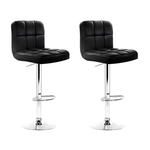 Artiss 2x Bar Stools Leather Gas Lift Black Chez Guru