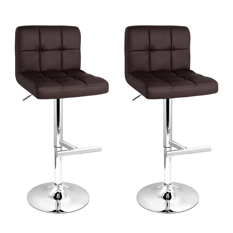 Artiss 2x Bar Stools Leather Gas Lift Brown Chez Guru