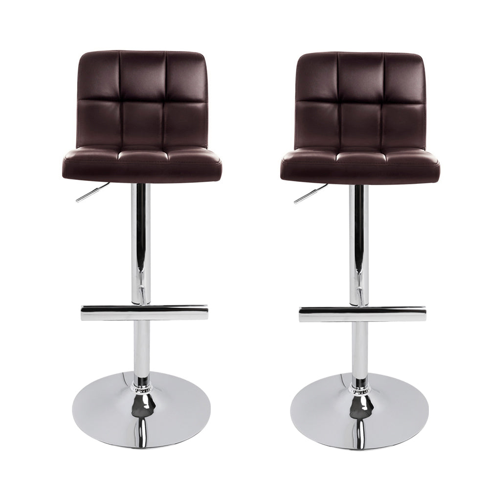 Artiss 2x Bar Stools Leather Gas Lift Brown Chez Guru