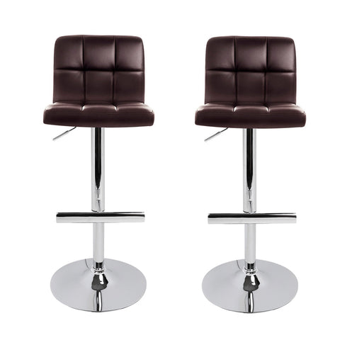 Artiss 2x Bar Stools Leather Gas Lift Brown Chez Guru