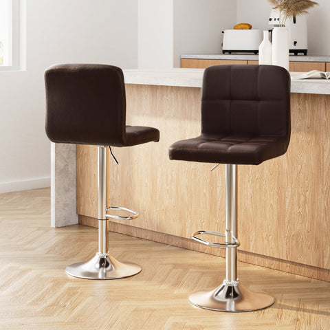 Artiss 2x Bar Stools Leather Gas Lift Brown Chez Guru