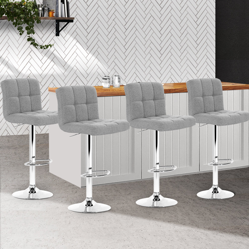 Artiss 4x Bar Stools Leather Gas Lift Grey Chez Guru