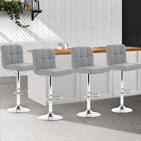 Artiss 4x Bar Stools Leather Gas Lift Grey Chez Guru