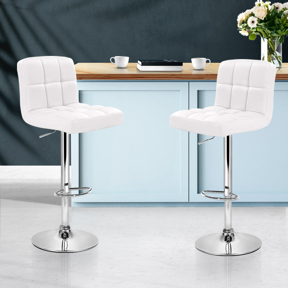 Artiss 2x Bar Stools Leather Gas Lift White Chez Guru