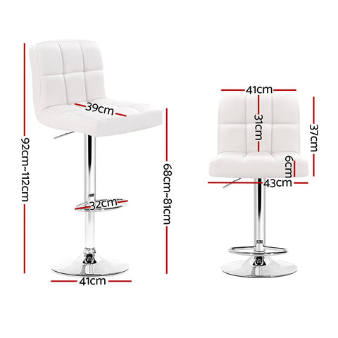 Artiss 2x Bar Stools Leather Gas Lift White Chez Guru