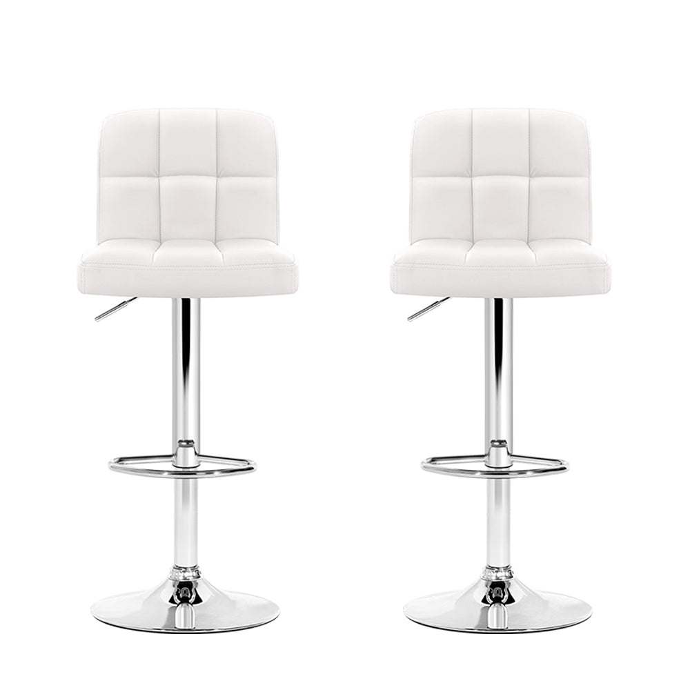 Artiss 2x Bar Stools Leather Gas Lift White Chez Guru