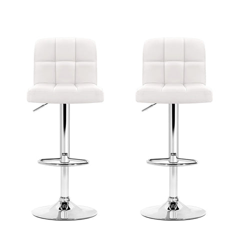 Artiss 2x Bar Stools Leather Gas Lift White Chez Guru