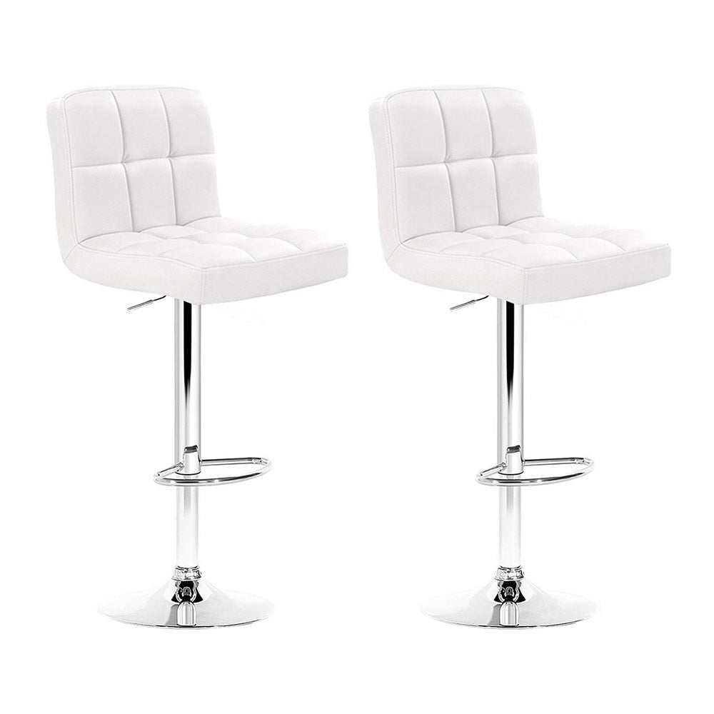 Artiss 2x Bar Stools Leather Gas Lift White Chez Guru