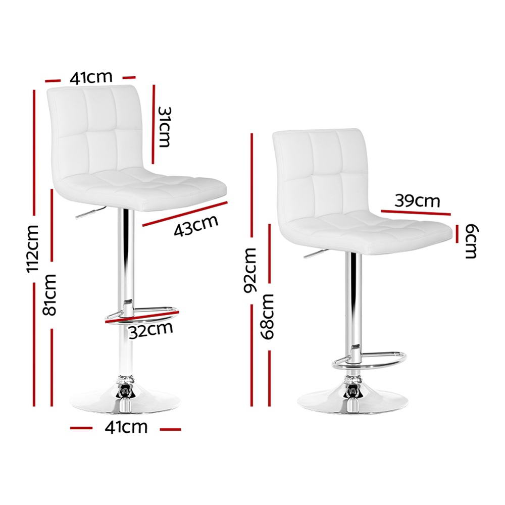 Artiss 4x Bar Stools Leather Gas Lift White Chez Guru