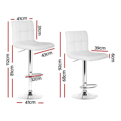 Artiss 4x Bar Stools Leather Gas Lift White Chez Guru