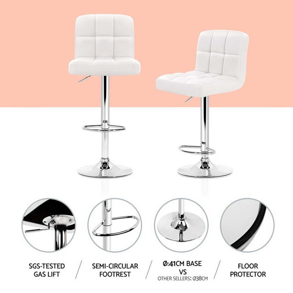 Artiss 4x Bar Stools Leather Gas Lift White Chez Guru