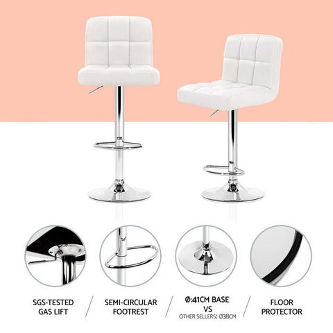 Artiss 4x Bar Stools Leather Gas Lift White Chez Guru