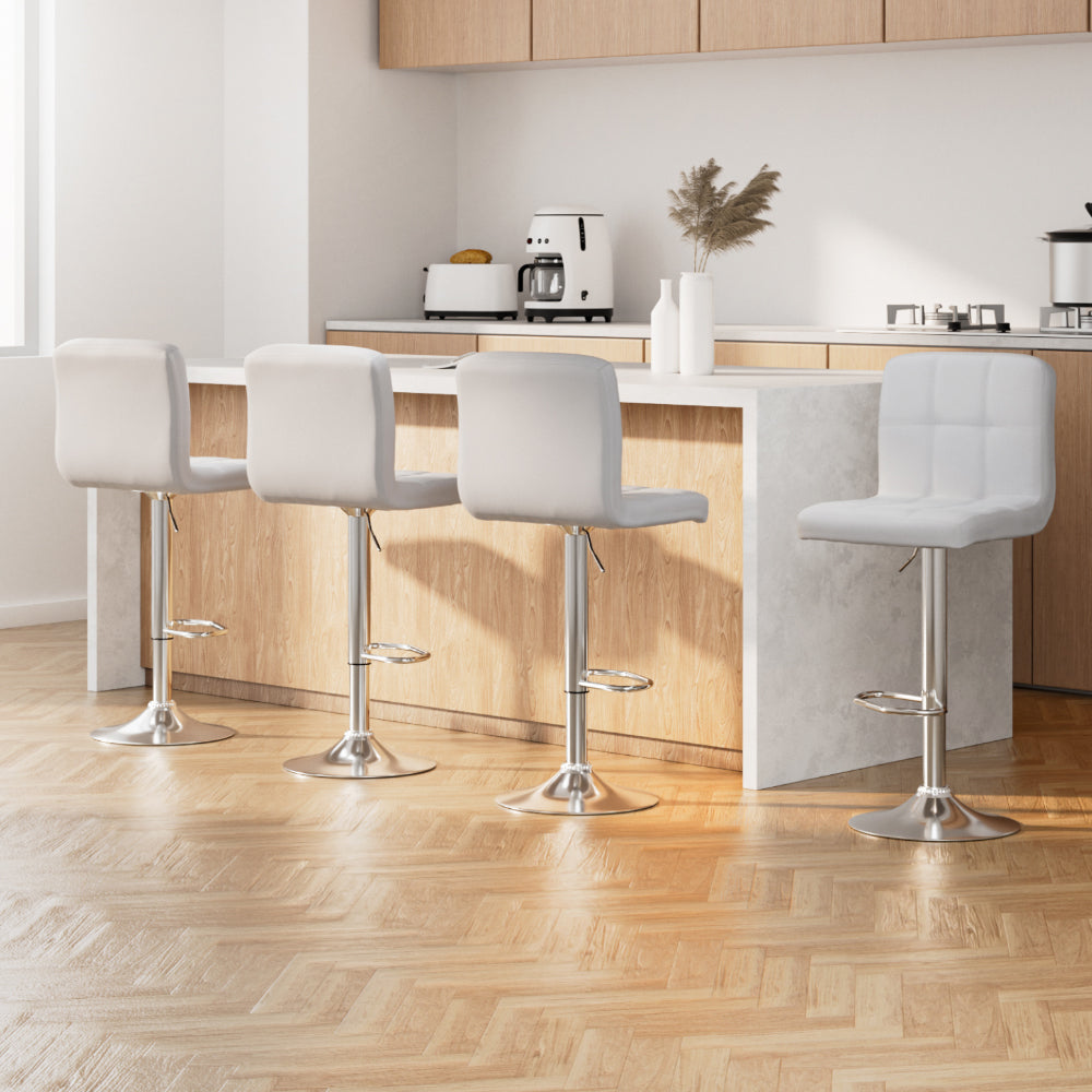 Artiss 4x Bar Stools Leather Gas Lift White Chez Guru
