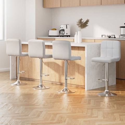 Artiss 4x Bar Stools Leather Gas Lift White Chez Guru