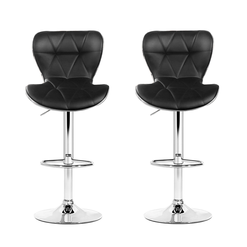 Artiss 2x Bar Stools Gas Lift Leather Seat Black Chez Guru