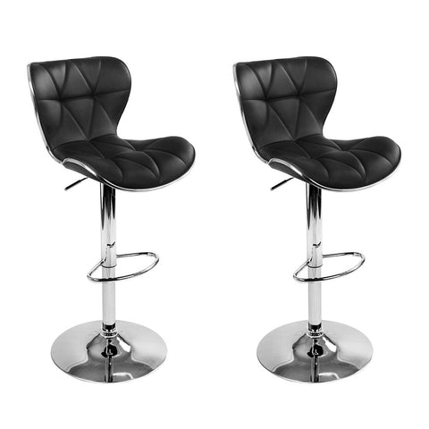 Artiss 2x Bar Stools Gas Lift Leather Seat Black Chez Guru