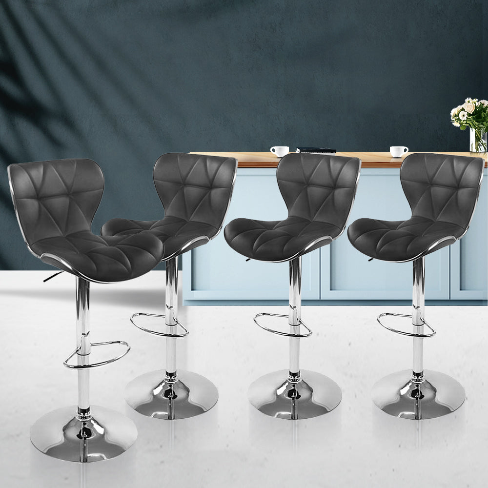 Artiss 4x Bar Stools Gas Lift Leather Seat Black Chez Guru