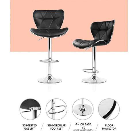 Artiss 4x Bar Stools Gas Lift Leather Seat Black Chez Guru