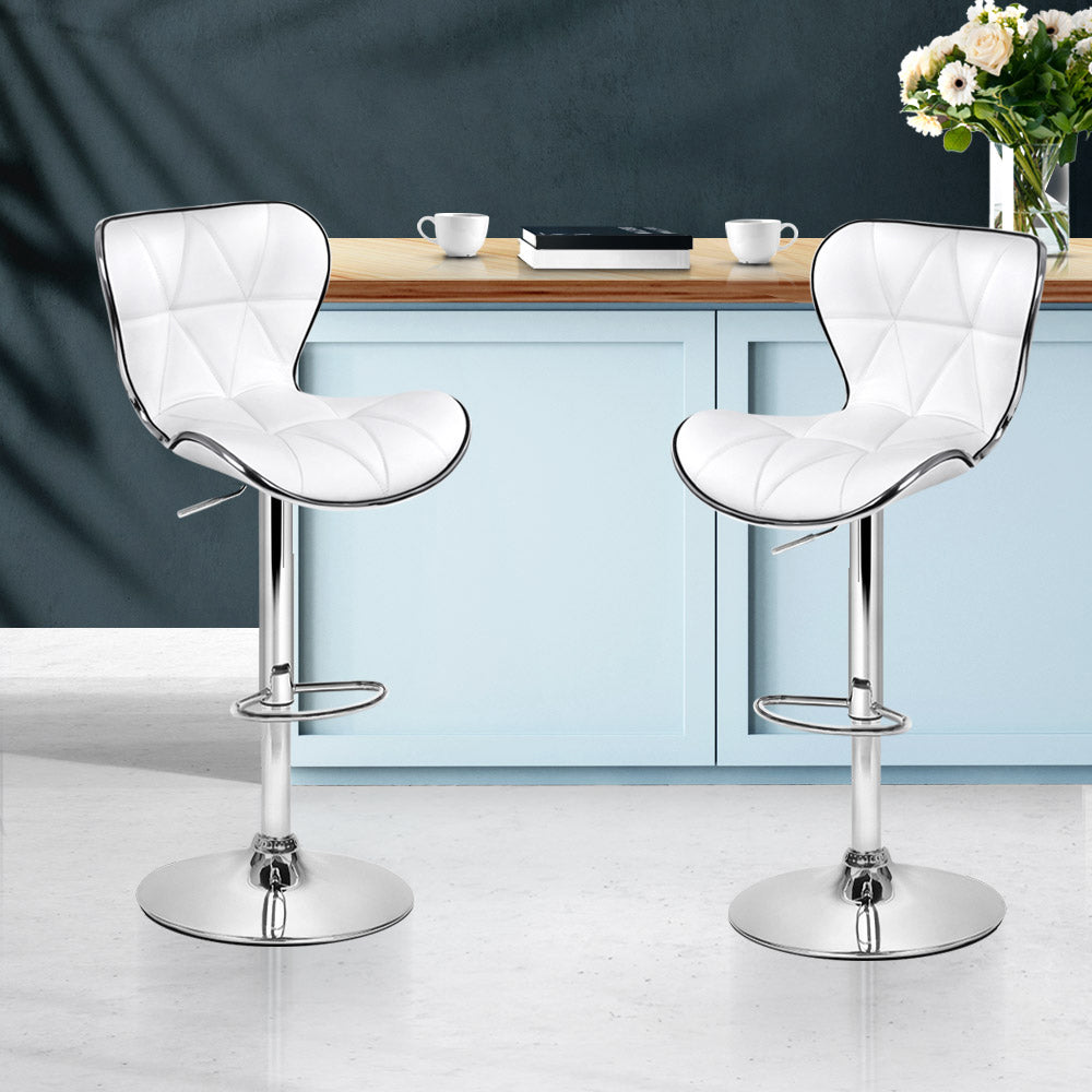 Artiss 2x Bar Stools Gas Lift Leather Seat White Chez Guru