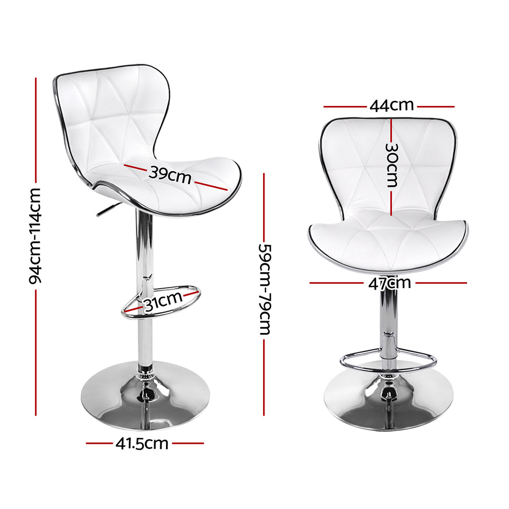 Artiss 2x Bar Stools Gas Lift Leather Seat White Chez Guru