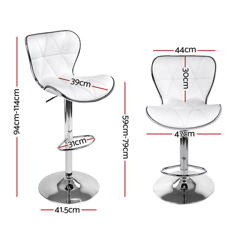 Artiss 2x Bar Stools Gas Lift Leather Seat White Chez Guru