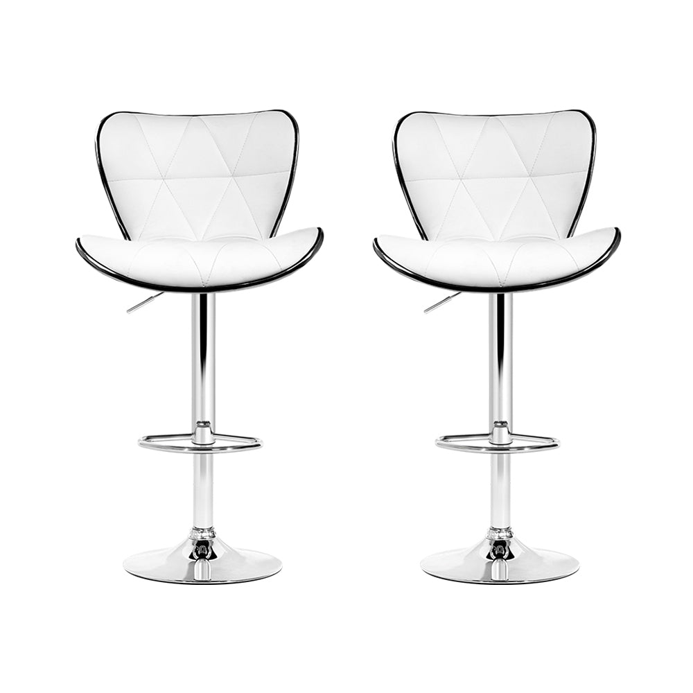 Artiss 2x Bar Stools Gas Lift Leather Seat White Chez Guru