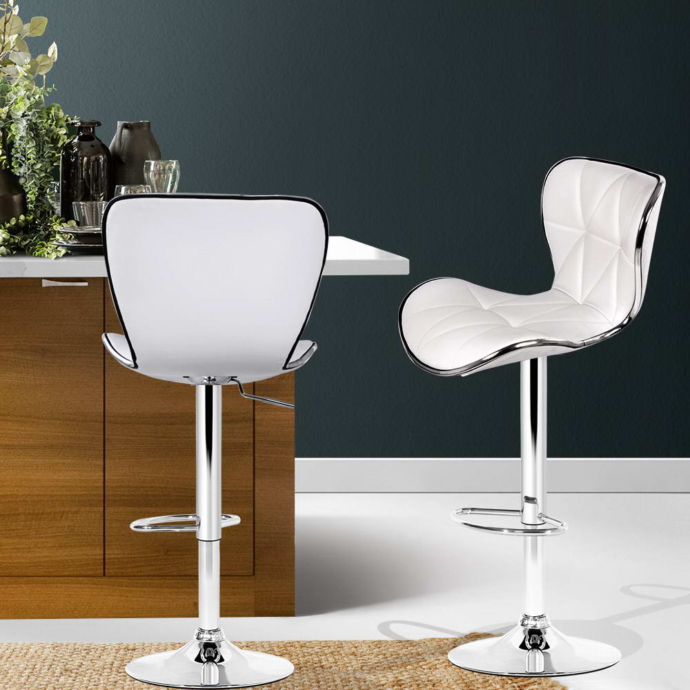 Artiss 2x Bar Stools Gas Lift Leather Seat White Chez Guru