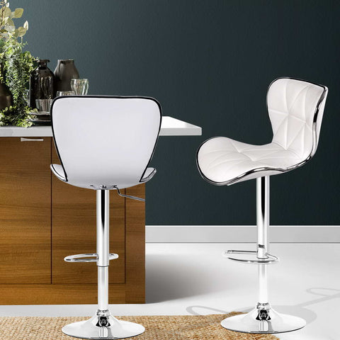 Artiss 2x Bar Stools Gas Lift Leather Seat White Chez Guru