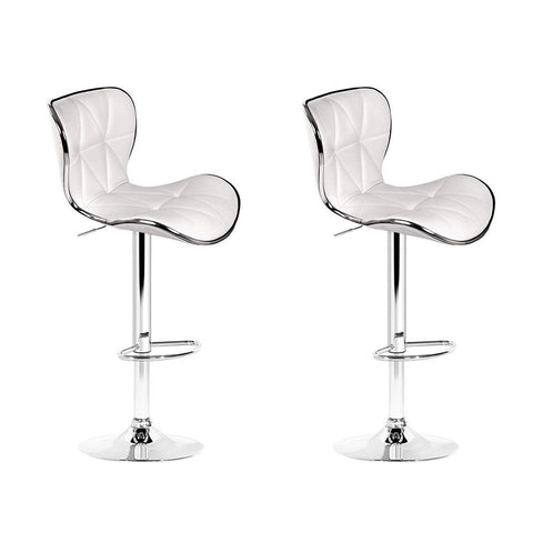 Artiss 2x Bar Stools Gas Lift Leather Seat White Chez Guru