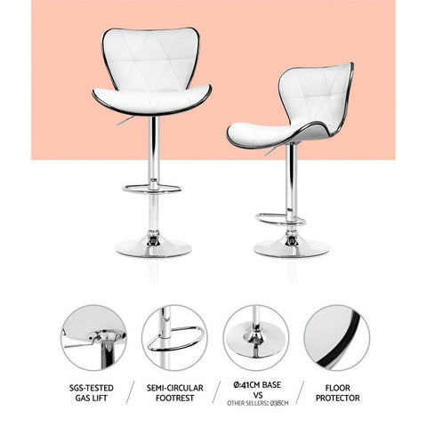 Artiss 4x Bar Stools Gas Lift Leather Seat White Chez Guru