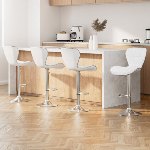 Artiss 4x Bar Stools Gas Lift Leather Seat White Chez Guru