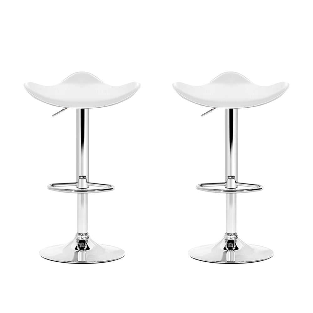 Artiss 2x Bar Stools Leather Gas Lift Chair White Chez Guru