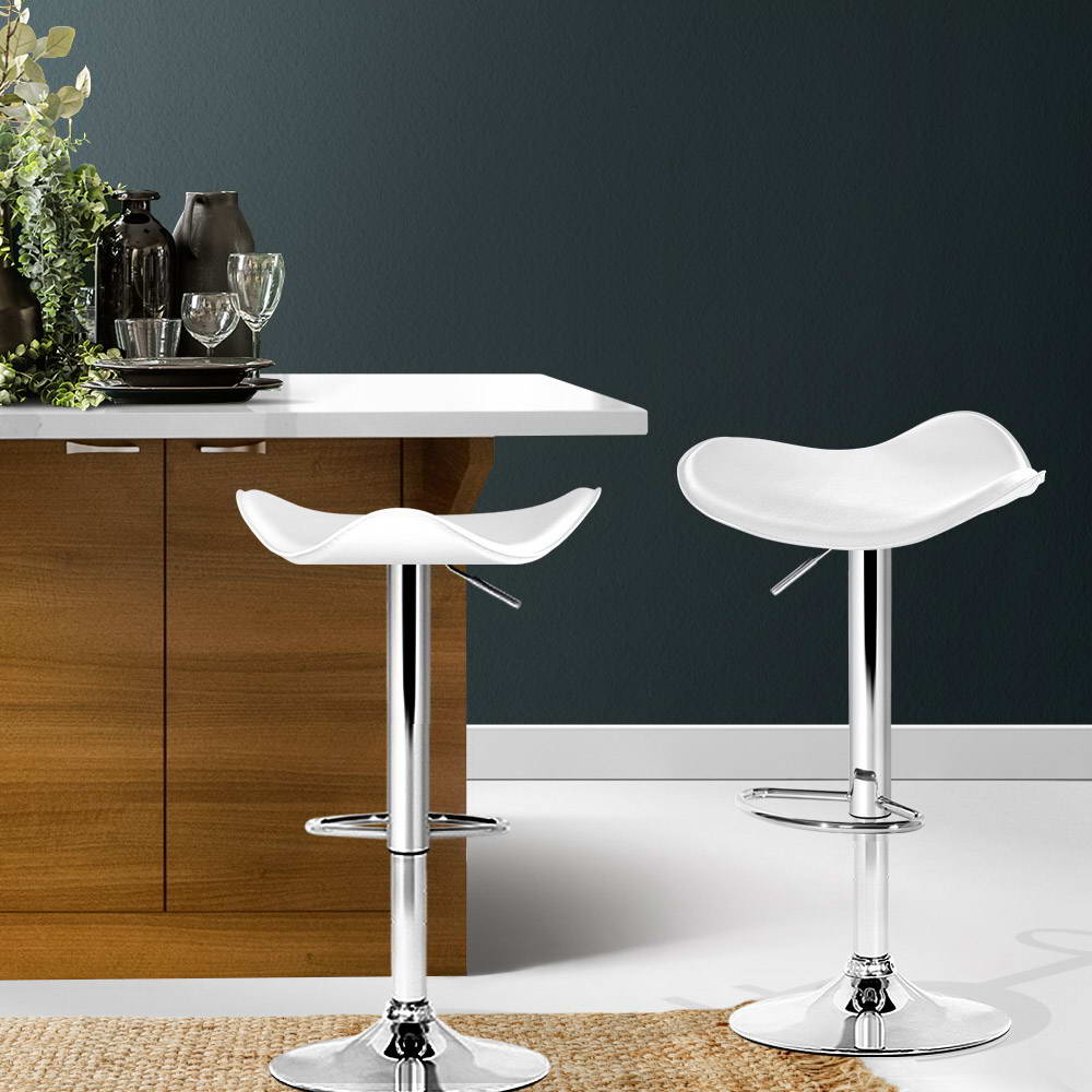 Artiss 2x Bar Stools Leather Gas Lift Chair White Chez Guru