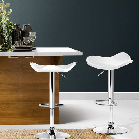 Artiss 2x Bar Stools Leather Gas Lift Chair White Chez Guru
