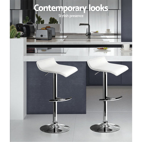 Artiss 2x Bar Stools Adjustable Gas Lift Chairs White Chez Guru