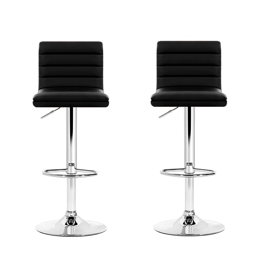 Artiss 2x Bar Stools Padded Leather Gas Lift Black Chez Guru