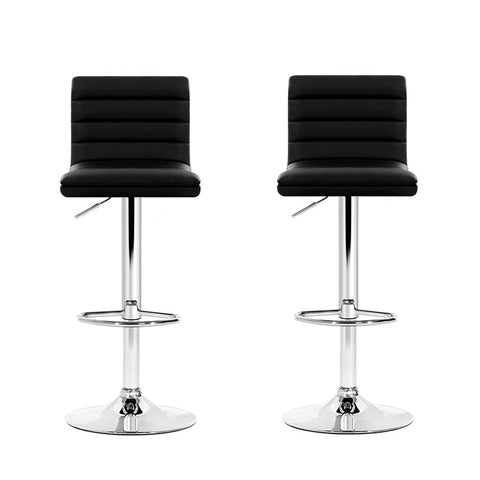 Artiss 2x Bar Stools Padded Leather Gas Lift Black Chez Guru