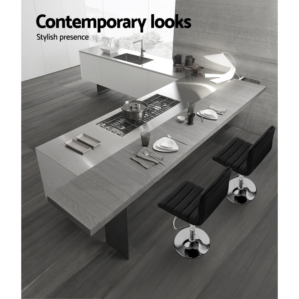 Artiss 2x Bar Stools Padded Leather Gas Lift Black Chez Guru