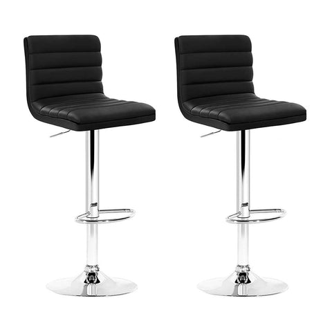 Artiss 2x Bar Stools Padded Leather Gas Lift Black Chez Guru
