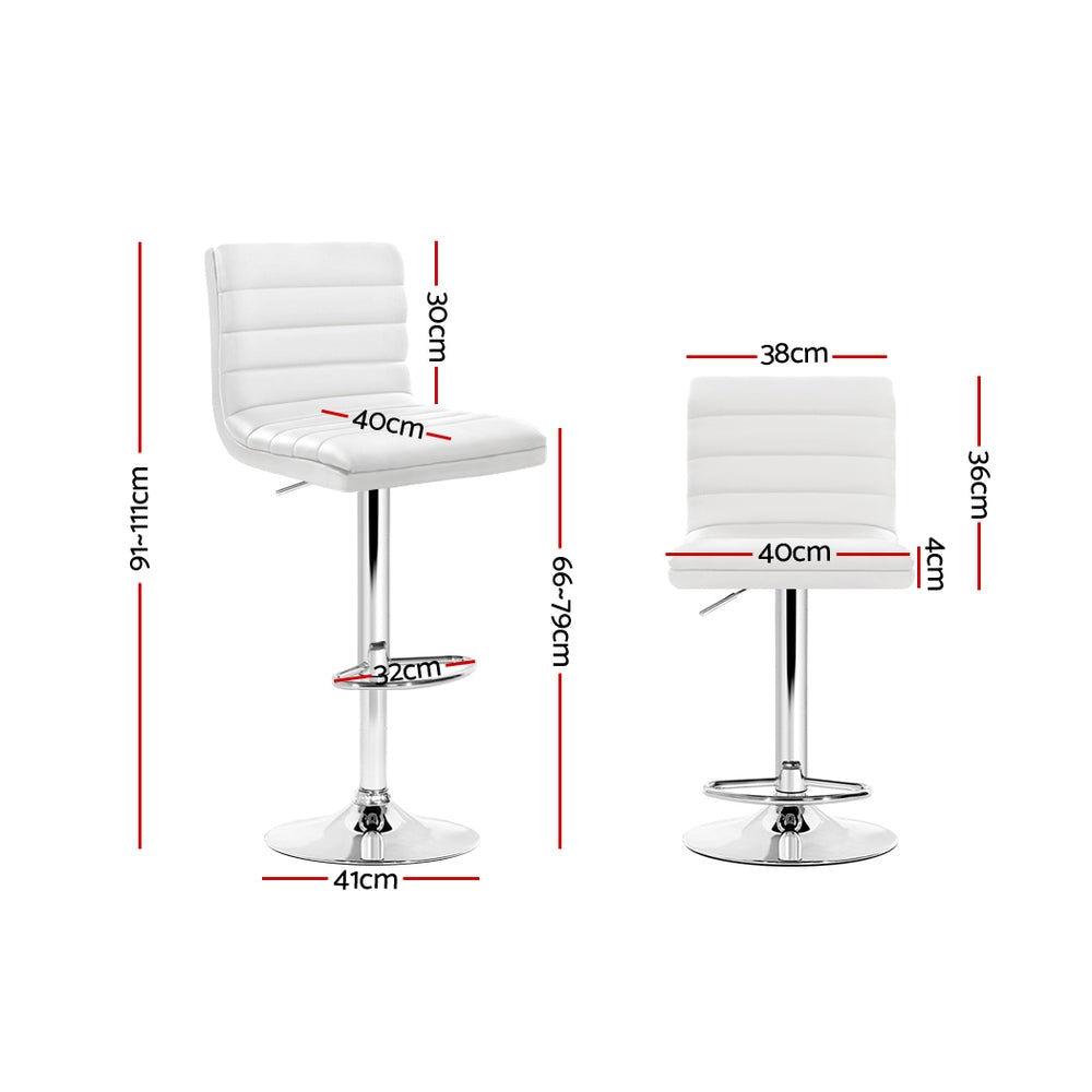 Artiss 2x Bar Stools Padded Leather Gas Lift White Chez Guru