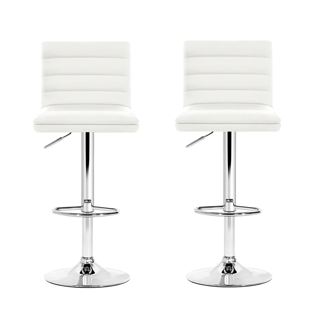 Artiss 2x Bar Stools Padded Leather Gas Lift White Chez Guru