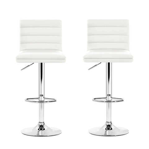 Artiss 2x Bar Stools Padded Leather Gas Lift White Chez Guru