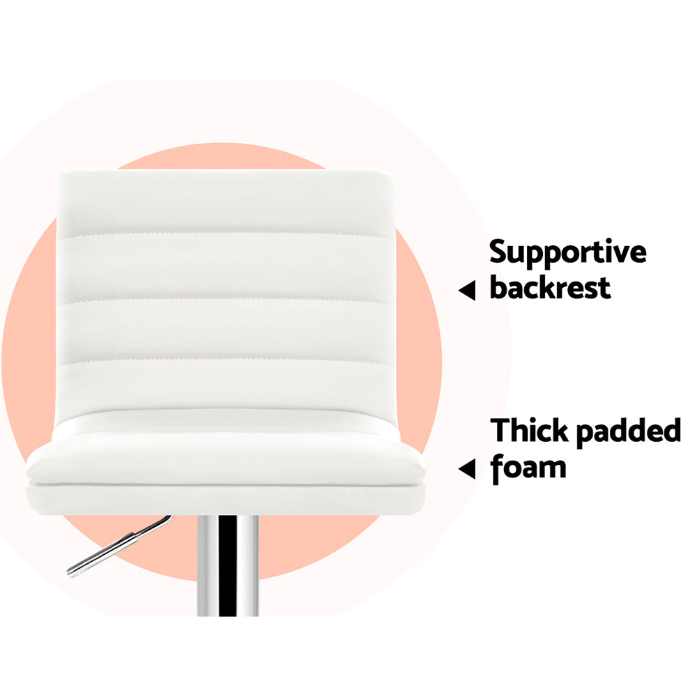 Artiss 2x Bar Stools Padded Leather Gas Lift White Chez Guru