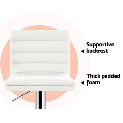 Artiss 2x Bar Stools Padded Leather Gas Lift White Chez Guru