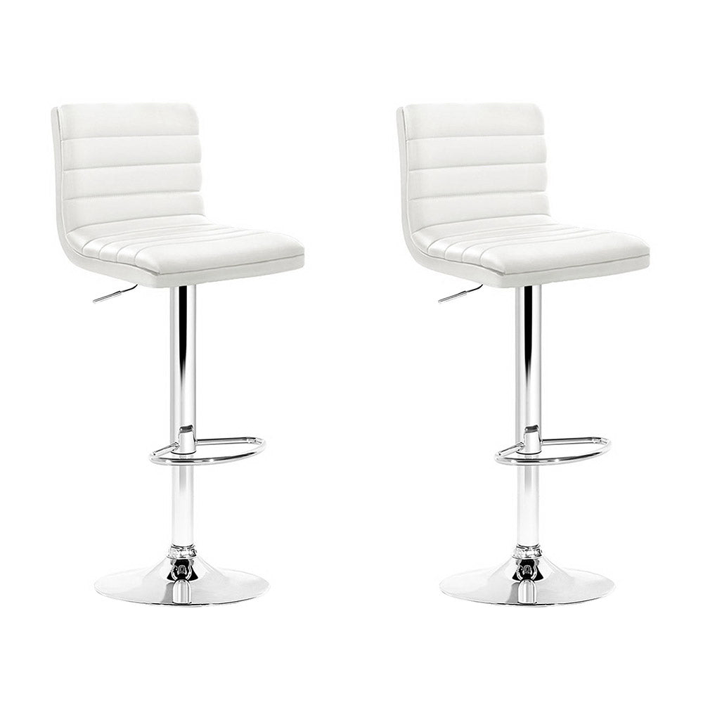 Artiss 2x Bar Stools Padded Leather Gas Lift White Chez Guru