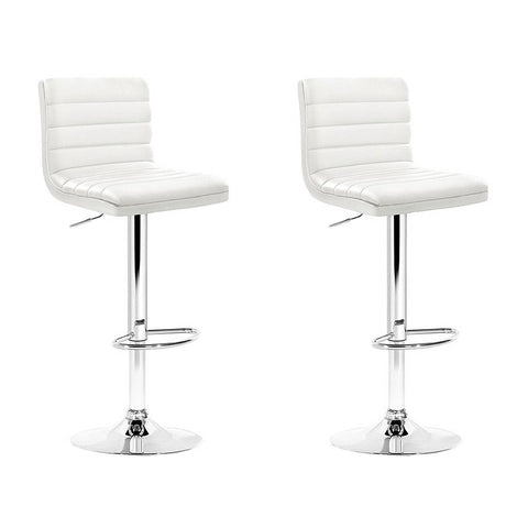 Artiss 2x Bar Stools Padded Leather Gas Lift White Chez Guru