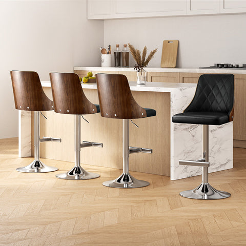 Artiss 4X Bar Stool Wood Swivel Adjustable Kitchen Counter Stool Leather Black
