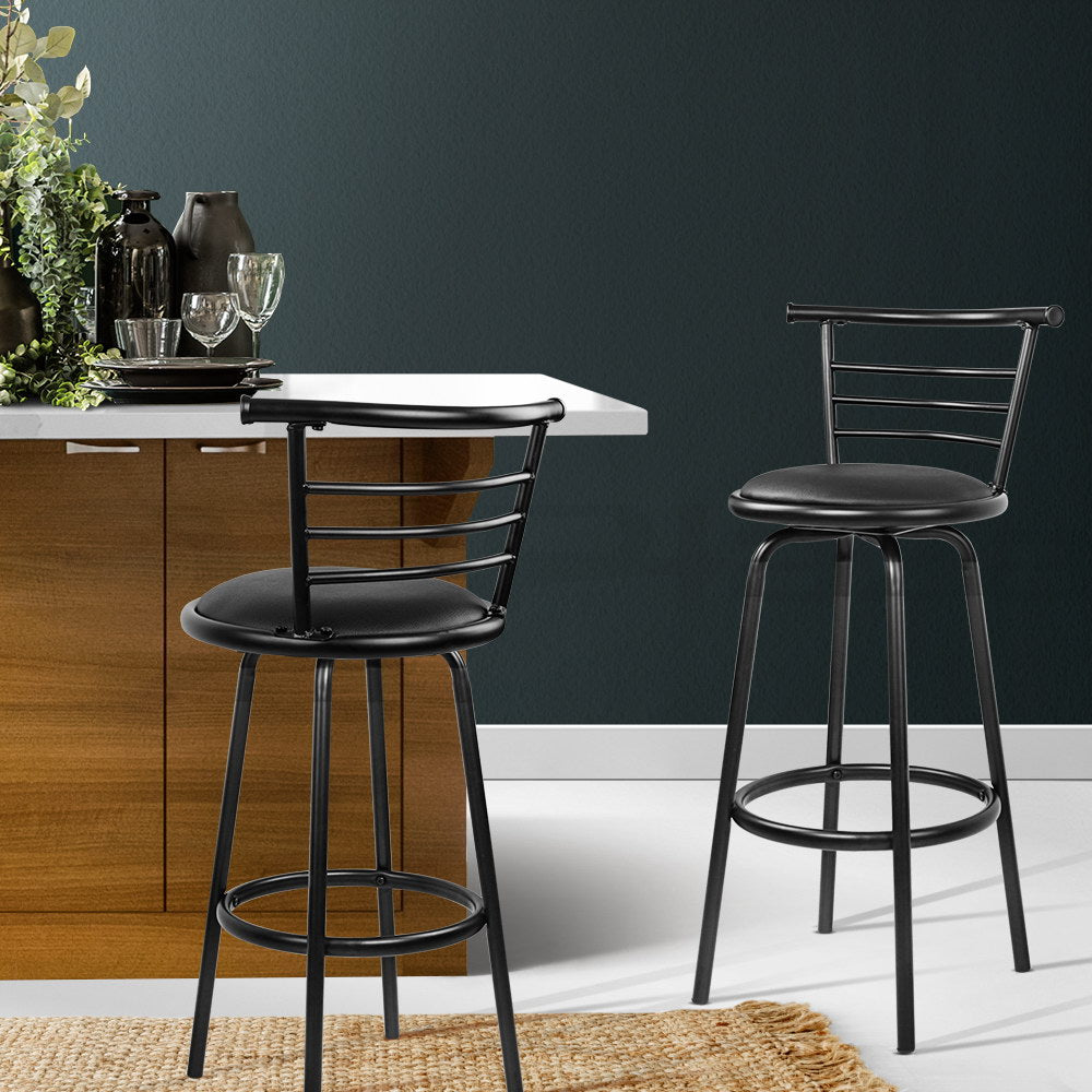 Artiss 2x Bar Stools Swivel Leather Padded Metal Chez Guru