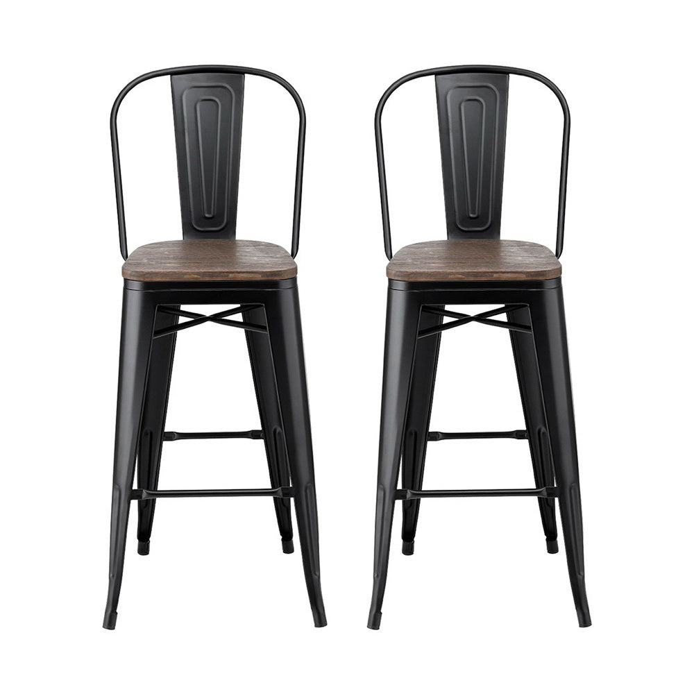 2x Artiss Metal Bar Stools Wooden Seat Retro Counter Stool Chez Guru